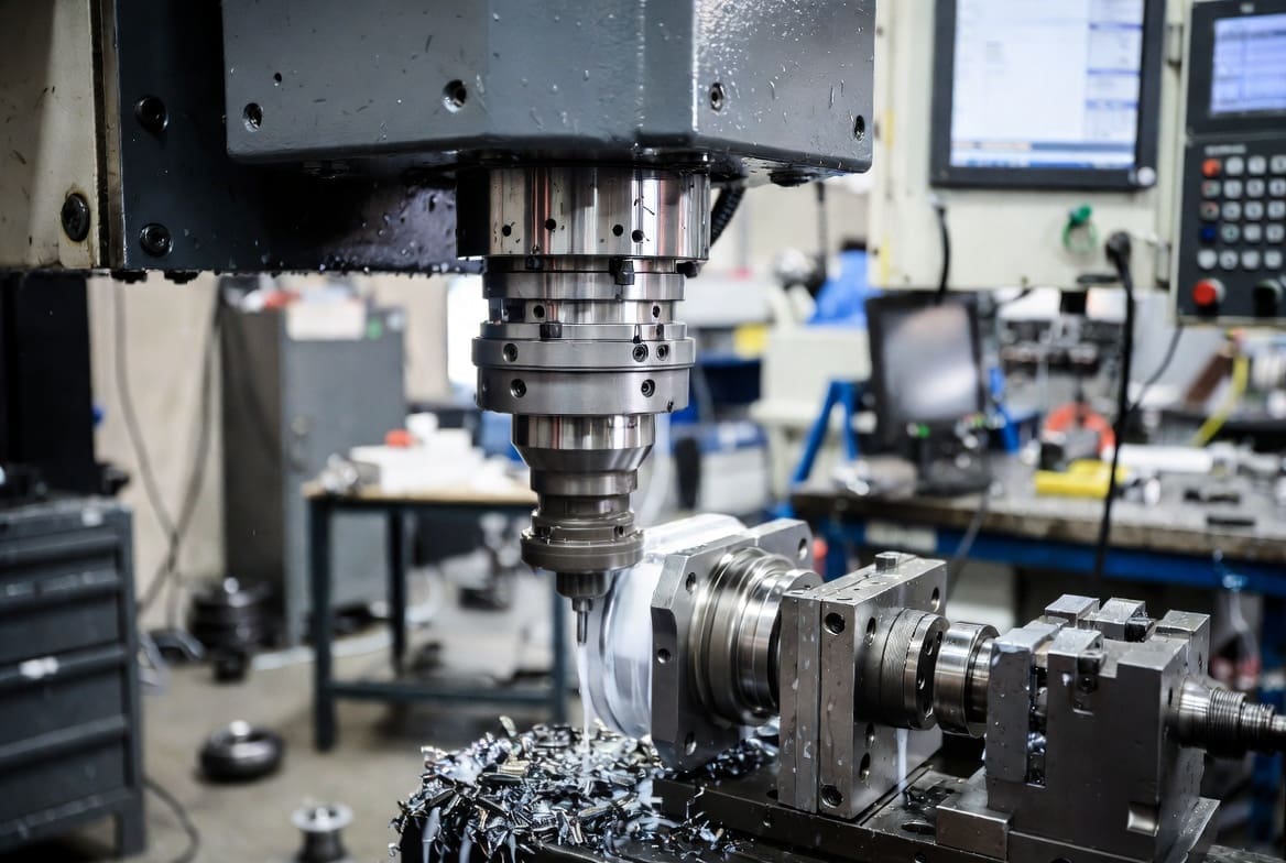 French engineering works - High precision CNC milling machine performing detailed machining in Germiston workshop